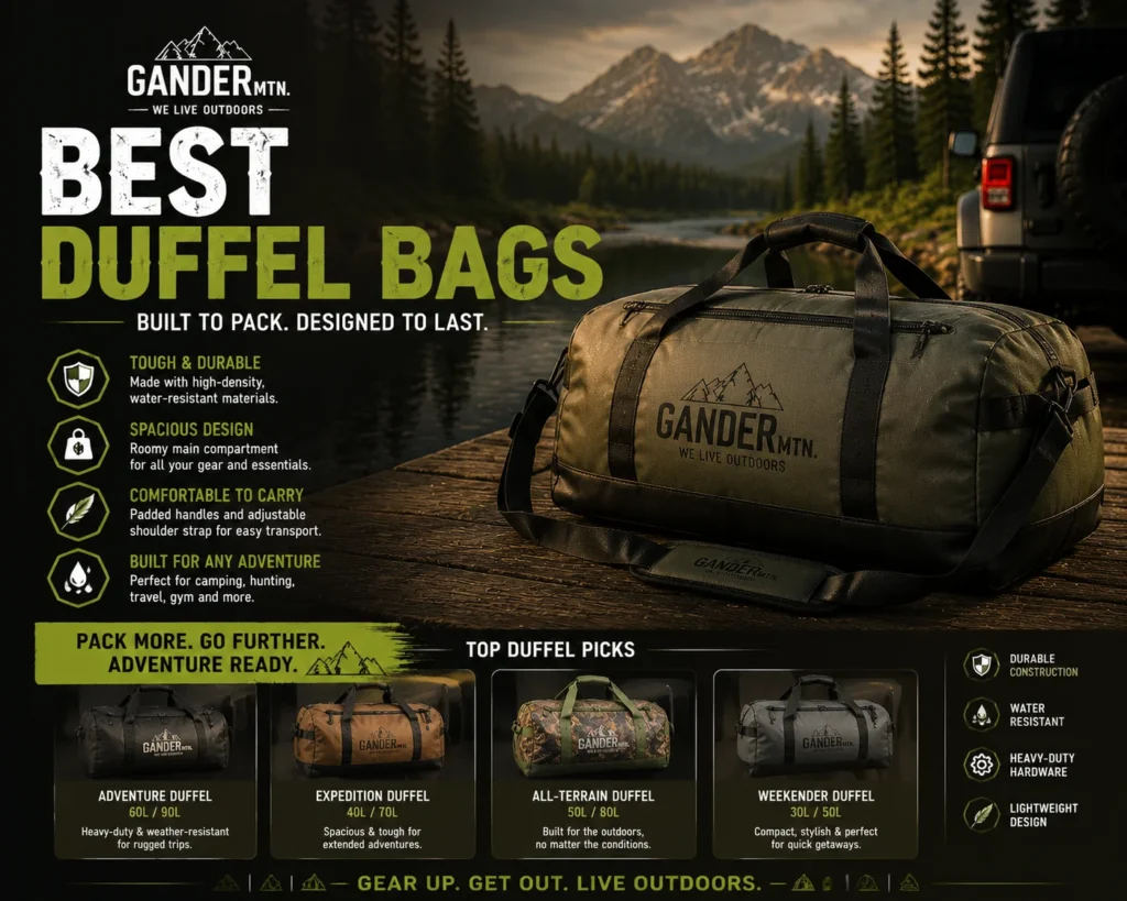 Durable best duffel bags designed for travel, gym, and outdoor adventures, featuring spacious compartments, strong handles, and water-resistant material for heavy-duty use.