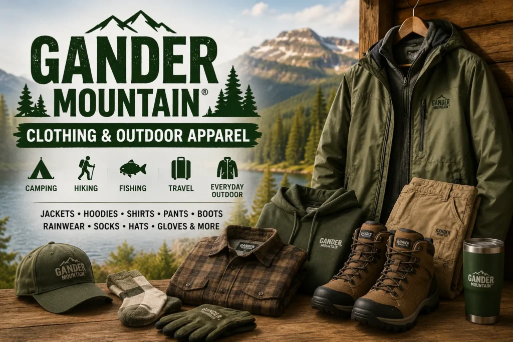 Gander Mountain clothing and outdoor apparel collection featuring jackets, hoodies, shirts, pants, boots, socks, hats and gloves for camping, hiking, fishing and travel.